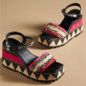 FARM Rio Brazil Shoes Platform Ankle Strap Wedge Sandals Aztec NWT BOX 37
